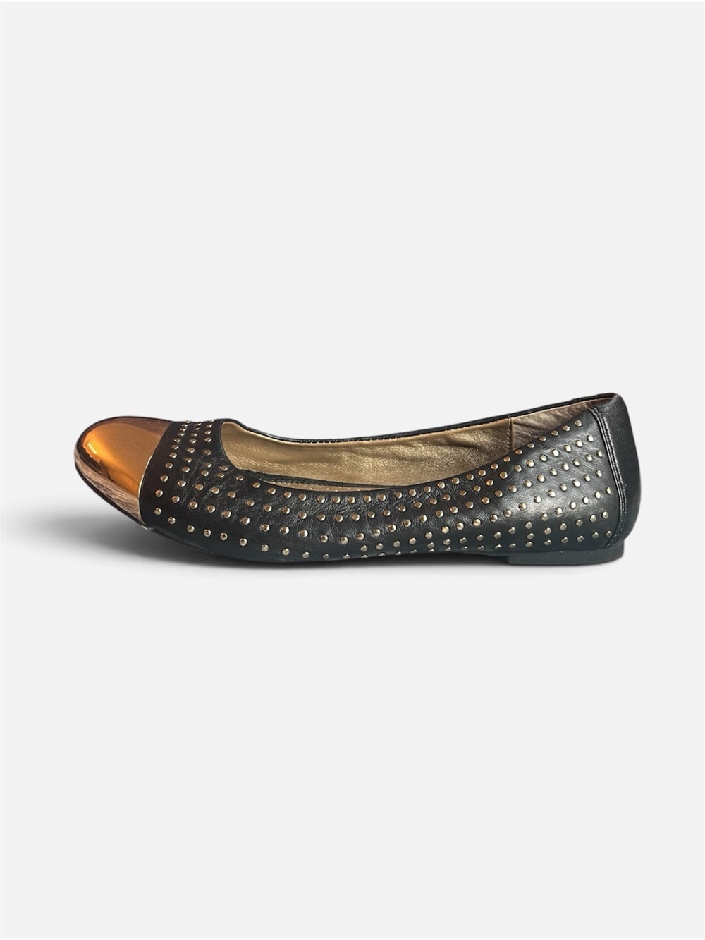 me too Black Studded Ballet Flat with Metallic Copper Cap
